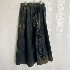 ハンドメイド　古布リメイク　フレアスカート　フリル　染め布