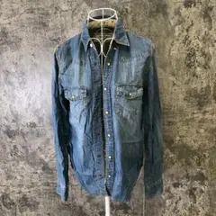 ✨ライトオン✨レター♡デニムシャツ♡長袖シャツ♡テンセル♡ブルー系(L)