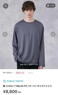 パブリックトウキョウ　極 ココロンT RELAX FIT Tシャツ　グレー