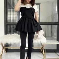 リボン　ペプラム　ベア　Tシャツ　チュニック