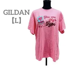匿名配送✨GILDAN 【L】 Tシャツ プリント ロゴ ハート ピンク