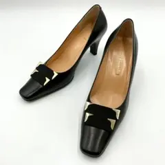 銀座かねまつ ハイヒール パンプス レザー 23.5 黒 Y0949