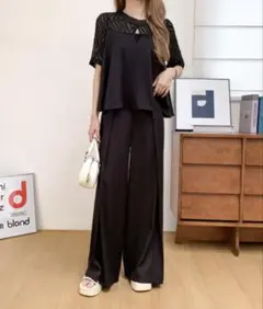 新品　未使用　タグ付き　セットアップ シアーフレアブラウス＋タックワイドパンツ