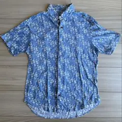 花柄 半袖シャツ 青色
