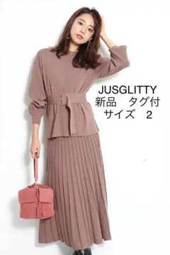 JUSGLITTY ベルト付きニット×ラメプリーツスカート