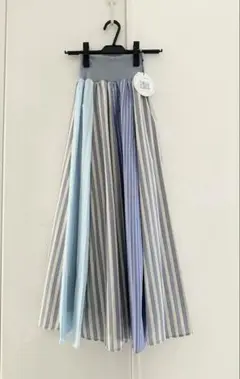 【MONiLE】モニーレ　ストライプ柄組み合わせロングスカート　ブルー