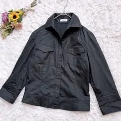 ELLE　エル【M】コットン混　七分袖　シャツ　ブラウス　ジャケット調　ブラック