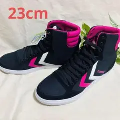 タグ付き✨hummel ヒュンメル ブラック ピンク ハイカットスニーカー 23