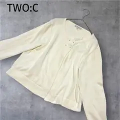 トゥーシー　カーディガン 白　【L】　羽織り　長袖トップス　コットン　上品　通勤