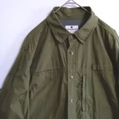 2665　WOOLRICH　長袖アウトドアシャツ　L　緑　通気口　US古着