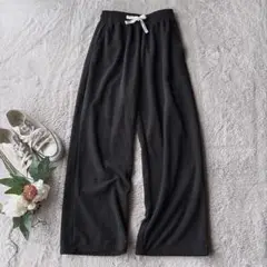 美品(L)ワイドパンツ/イージー/ウエスト総ゴム/ズボン/あったか/ストレッチ