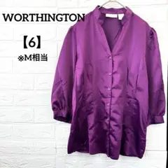 WORTHINGTON 【6/M】パープル シルク風 五分袖 ブラウス