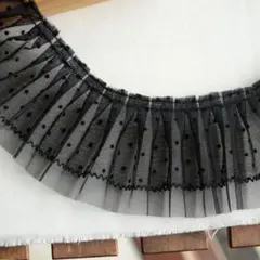 R1055 プリーツフリルレース　9cm*2m 黒