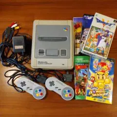作動☆Nintendo☆スーパーファミコン本体☆コントローラー等一式☆ソフト5本
