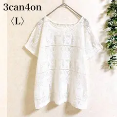 サンカンシオン　半袖チュニック　レースTシャツ　L 可愛い　ナチュラル　涼しげ