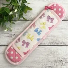ハンドメイド　水筒肩紐カバー　カラフルリボン　ピンク