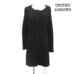 UNITED ARROWS ノーカラーコート モヘヤ混 黒 ブラック