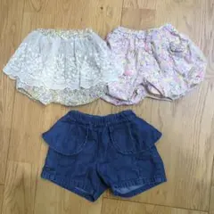 デニムと花柄ショートパンツ3点セット　 90〜100size