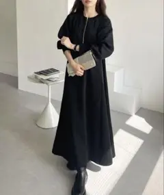 【使用済】GeeRAジッパー付きブラックロングワンピース