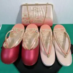 【和装】暖色カラーの草履(2点)とバッグセット