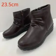 新品 レディース 23.5cm 裏ボア しわ加工 フェイクレザー ブーツ 茶