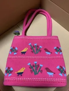 美品 ルルギネス LULU GUINNESS ハンドバッグ フェルト 小鳥