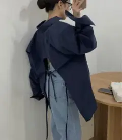 韓国　オーバーサイズシャツ バックリボン