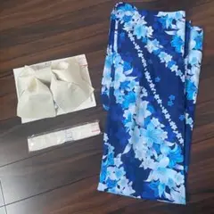 紺✖️青　花柄浴衣&色帯セット