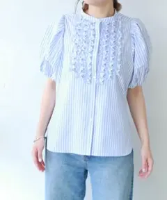 modern tuck frill volume sleeve blouse