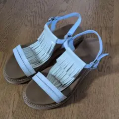 ANTICHI ROMANIアイボリー フリンジ付きサンダル バックル式