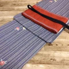 洗える着物 袷 可愛い小さい椿 紫系 使用感あり 中古