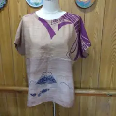 柿渋染めリメイク手ぬぐいリメイクハンドメイドチュニックTシャツNo.1