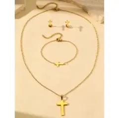 サージカルステンレス ネックレスとピアスとブレスレット おすす 3セット★クロス