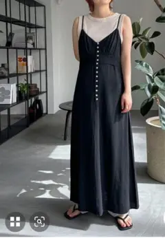 PILIT ブラックキャミワンピース ボタン付き ロング丈