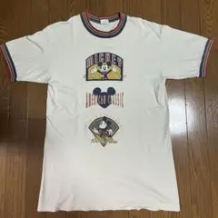 90s' ミッキーリンガーTシャツ Velva Sheen 3色リブ 3段Di