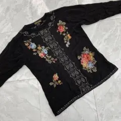 Lake Alster セーター 刺繍 花柄 ブラック 長袖 Mサイズ