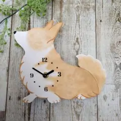 しっぽコーギー　ハンドメイド掛け時計　犬雑貨