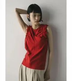 STYLEMIXER ショルダーギャザータンクトップ レッド ノースリーブ