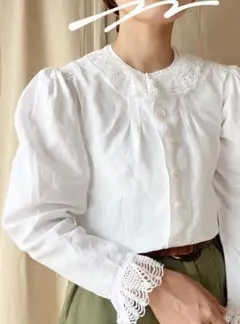 vintage クロシェレース リネンブラウス