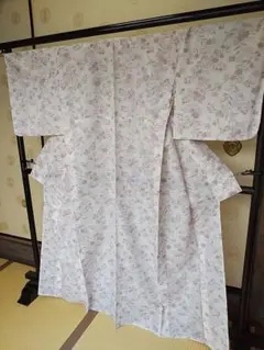 SK-5/36　夏着物　洗える　小紋　白地　桔梗　滅紫　美品