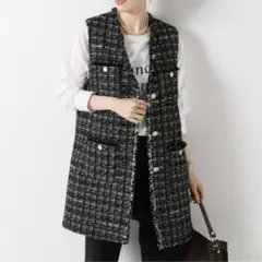 【IENA】Monotone Tweed ジレ フリーサイズ