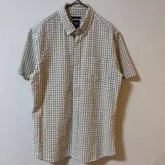 GAP シアサッカー ギンガムチェックシャツ S 半袖 スリム グレーベージュ