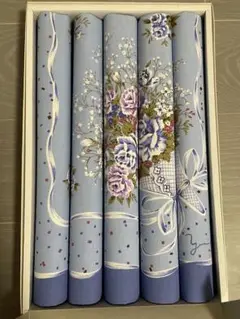 桂由美　座布団カバー　水色　花たば　5枚　yumi katsura 55×59