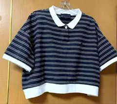 ストライプ クロップドポロシャツ Mサイズ