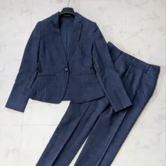 Perfect Suit FActory パンツスーツ チェック ネイビー