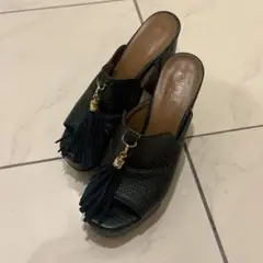 【美品】タッセル付き グリーンパイソンミュール【お得！】