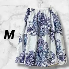 1250　フレアスカート　ひざ丈スカート　ペイズリー柄　ティアードスカート　M