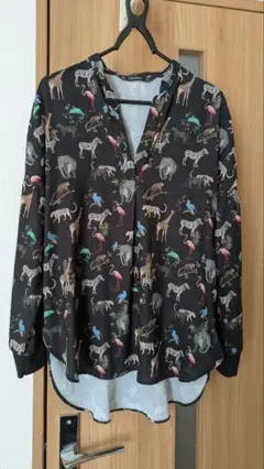 値下げ　ZARA BASIC 動物柄 長袖シャツ XS