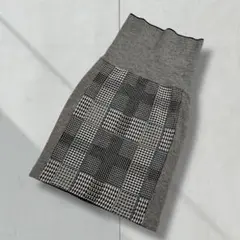 2867【ラディエイト】ニットスカート　ベアトップ　ストレッチ　千鳥格子　グレー