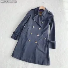 【美品】マッキントッシュ トレンチコート 内側ロゴ 総柄 ネイビー 春秋